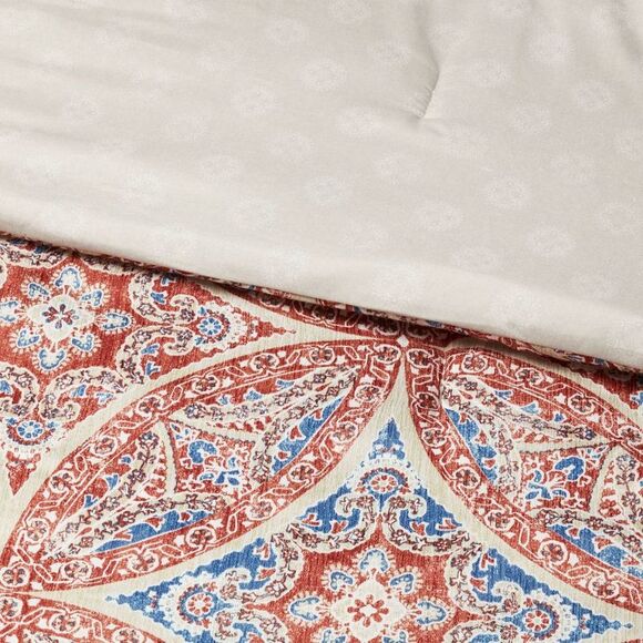 Open Box - No Brand - 5pc Queen Medallion Bedding Set Red/Blue Red/Blue - Picture 2 of 4